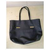 Black Leather Tote Bag with Gold Hardware
