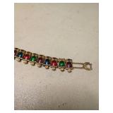 Multi-Color Glass Cabochon Owl Link Bracelet