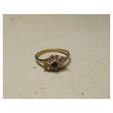 Gold Sapphire and Diamond Cluster Ring