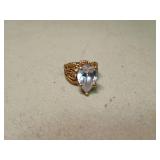 Gold Tone Filigree Ring with Clear Crystal Stone