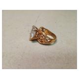 Gold Tone Filigree Ring with Clear Crystal Stone