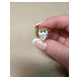 Gold Tone Filigree Ring with Clear Crystal Stone