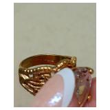 Gold Tone Filigree Ring with Clear Crystal Stone