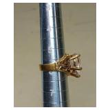 Gold Tone Filigree Ring with Clear Crystal Stone