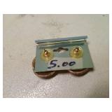 Gold Tone Spiral Earrings with Green Cabochon