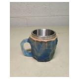 Handcrafted Blue Resin mug with Steel Insert
