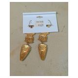 Gold Tone Face Design Dangle Earrings