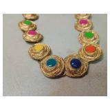Multi-Color Enamel Circle Link Necklace