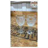 Pressed Glass Cordial Glasses with Floral Pattern 4 inches tall