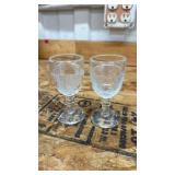 Pressed Glass Cordial Glasses with Floral Pattern 4 inches tall