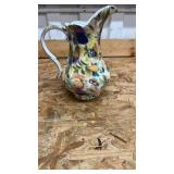 Decorative Floral Porcelain Pitcher, 9 inches tall