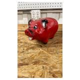 Red Piggy Bank, about 8 inches tall and 14 inches long