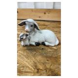 White Ceramic Lamb and Baby Figurine, about 3.5 inches tall and 6 inches long