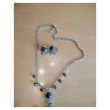 Red Crystal and Rhinestone Necklace Set with Matching Earrings