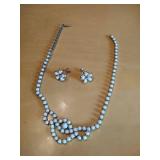 White Milk Glass Jewelry Set with Floral Design