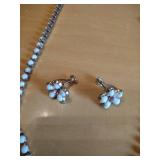 White Milk Glass Jewelry Set with Floral Design
