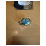Sea Turtle Brooch with Blue Opal Center