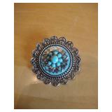 Ornate Turquoise Floral Brooch