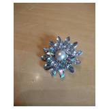 Crystal Flower Brooch with Pearl Center