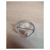 Sterling Silver Pearl Circle Brooch