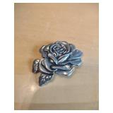 1982 Signed Pewter Rose Brooch