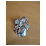 Silver Tone Flower Brooch with Pearl Center