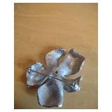Silver Tone Flower Brooch with Pearl Center