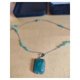 Art Deco Style Turquoise Glass Pendant Necklace