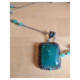 Art Deco Style Turquoise Glass Pendant Necklace
