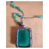 Art Deco Style Turquoise Glass Pendant Necklace