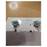 1940s Blue Flower Hair Pins and Cut Glass Dish Set