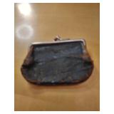 Mid-Century Leather Coin Purse with Kiss Lock Frame