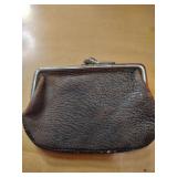 Mid-Century Leather Coin Purse with Kiss Lock Frame