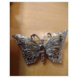 Crystal Studded Silver Butterfly Brooch