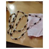 Long Black and White Glass Bead Necklace