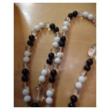 Long Black and White Glass Bead Necklace