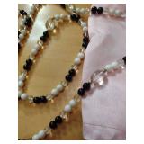 Long Black and White Glass Bead Necklace