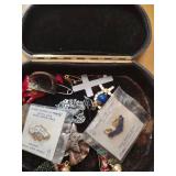 Japanese Lacquer Box with Religious Charms Collections and other jewelry