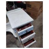 White Vanity with Blue Trim and Mirror