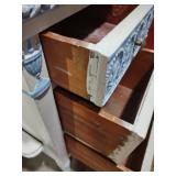 White Vanity with Blue Trim and Mirror