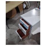 White Vanity with Blue Trim and Mirror