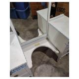 White Vanity with Blue Trim and Mirror