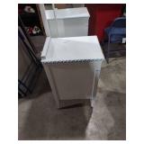 White Vanity with Blue Trim and Mirror