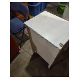 White Vanity with Blue Trim and Mirror