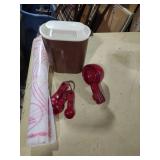 Tupperware Measuring Cups and Container Set - Brown and Burgundy