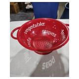 Red Enamel Kitchen Colander with Text Design