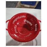 Red Enamel Kitchen Colander with Text Design