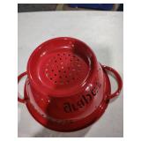 Red Enamel Kitchen Colander with Text Design