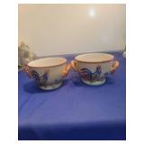 Hand-Painted Rooster Coffee Cups with Bamboo Handles