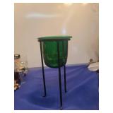Mid-Century Green Glass Candle Holder with Metal Stand